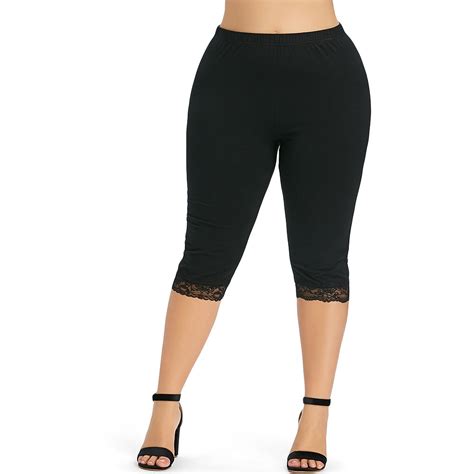 buy wipalo women summer plus size 5xlplus size lace trim knee length leggings