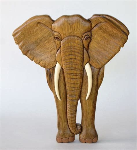 Elephant Intarsia Wall Hanging Wood Carved Animal Scroll Saw Etsy