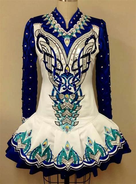 Prime Design Irish Dance Solo Dress In White And Royal Blue With Blue