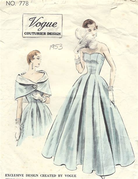 1953 Vintage Vogue Sewing Pattern B34 Dress And Cape 1434 Vogue 778 Etsy