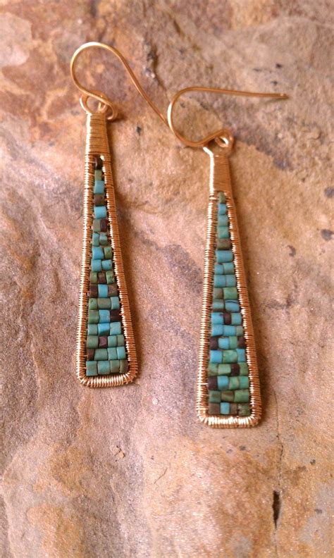 Turquoise Beaded Earrings Turquoise And Gold Fill Triangle Etsy