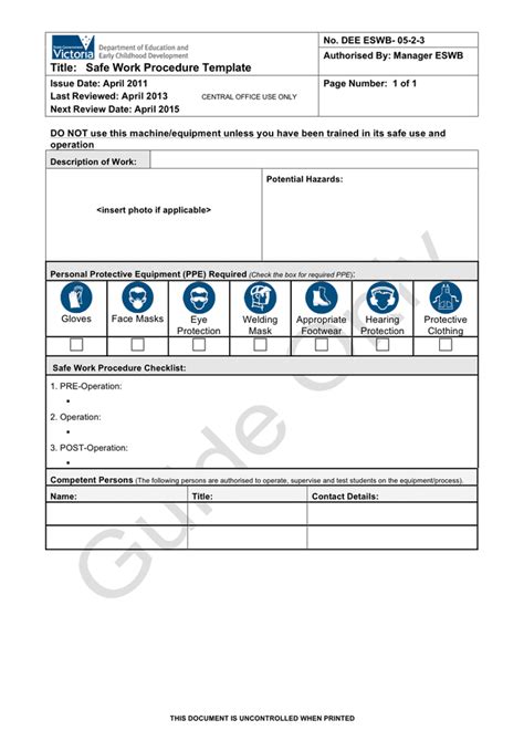 Safe Work Procedure Template Australia In Word And Pdf Formats