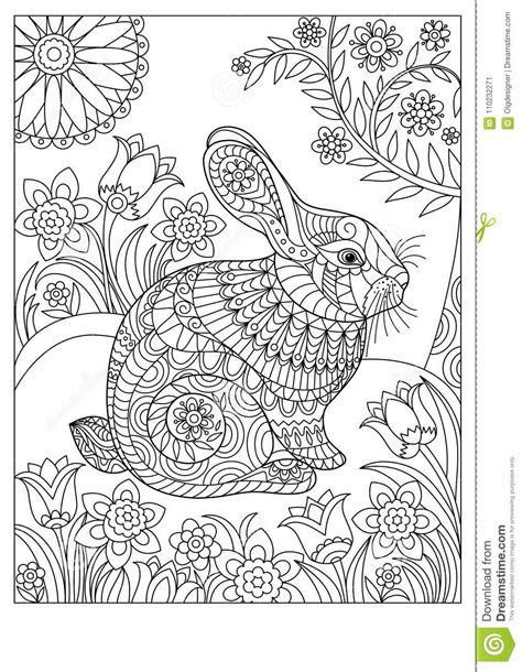 We have tons of free printable spring coloring pages! Spring Rabbit Coloring Page For Adult And Children Stock ...