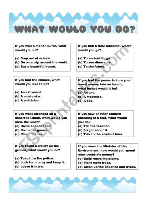 What Would You Do Esl Worksheet By Atlantis1971