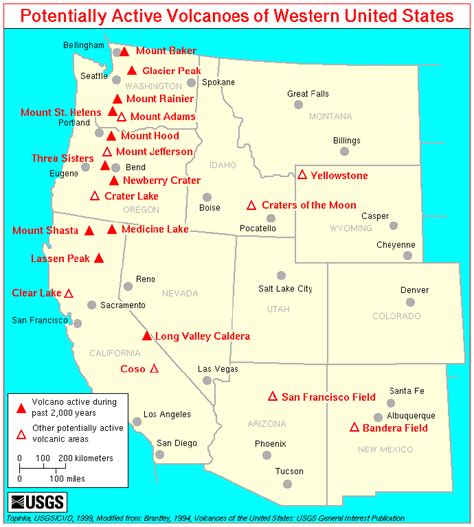 ♥ Potentially Active Volcanoes In The Western United States Map