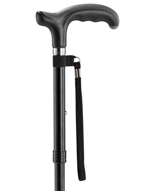 Foldable Light Metal Walking Stick In Black With Derby Grip Comfort