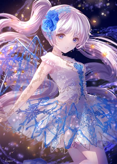 Komorihikki Original Highres 1girl Blue Eyes Blue Flower Dress Floating Hair Flower