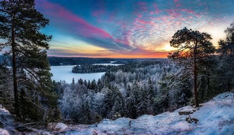 Download Wallpapers Sunset Evening Forest River Winter