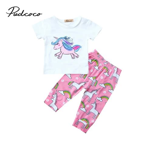 Pudcoco 2018 Summer Baby Clothes Set Cute Unicorn 2pcs Infant Baby Girl