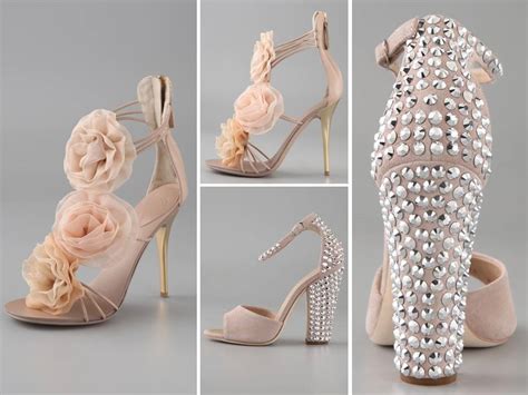 Romantic Blush Pink Bridal Heels With Flower Embellishments