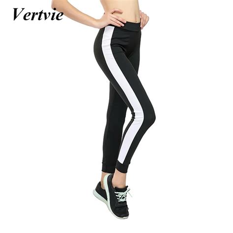 Vertvie Yoga Pants Women Black White Patchwork Elasticity Leggings For