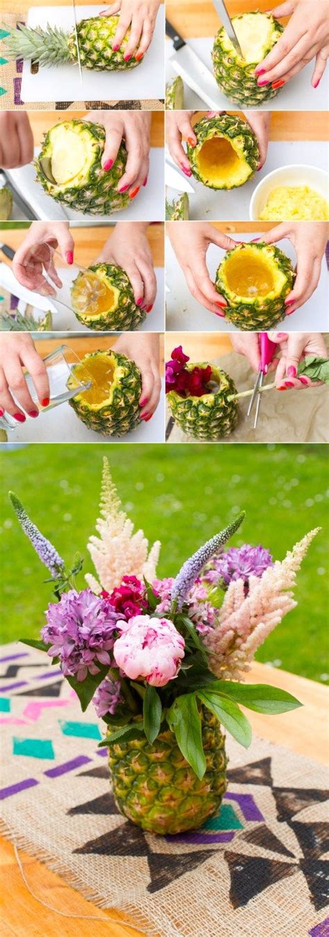 How To Make Your Own Fun Pineapple Floral Arrangement Bespoke Bride Wedding Blog Hawaiian