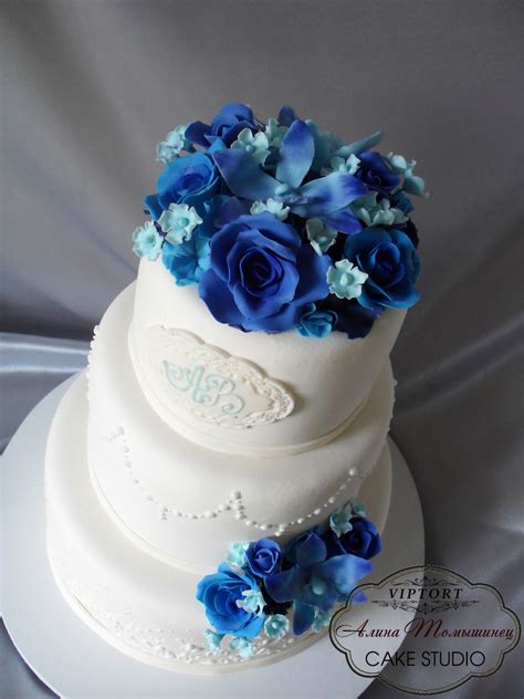 Blue wedding flowers, wedding boutonniere, spring weddings, wedding decorations, #blueweddings #weddingflowers. Wedding Cake With Blue Flowers - CakeCentral.com