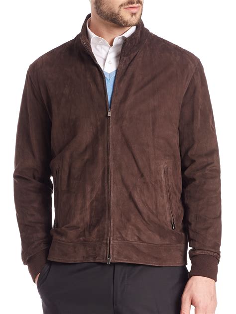 Lyst Isaia Suede Bomber Jacket In Brown For Men