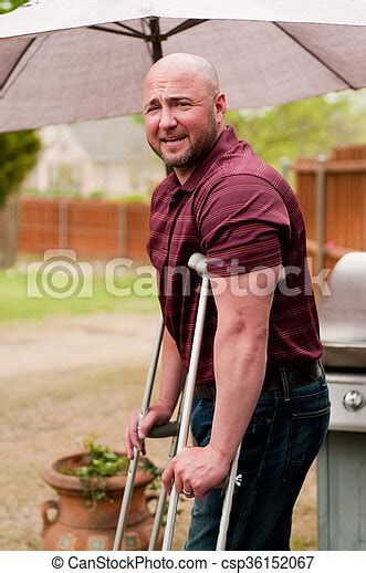 Man On Crutches Stock Image Everypixel