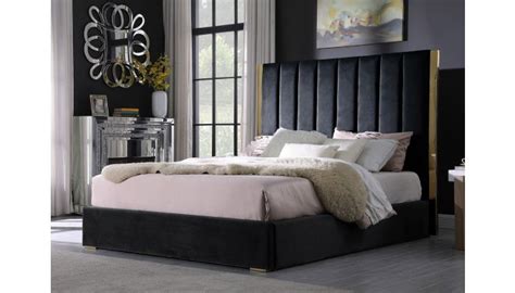 Leilah Black Velvet Bed With Gold Frame