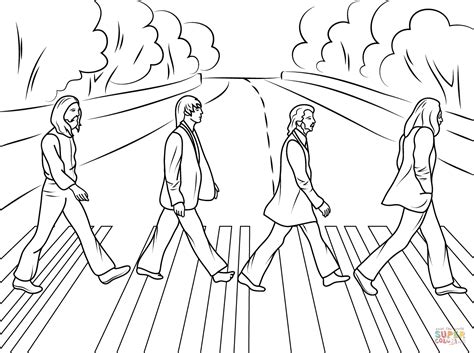 The Beatles Abbey Road Cover Photo Coloring Page Free Printable