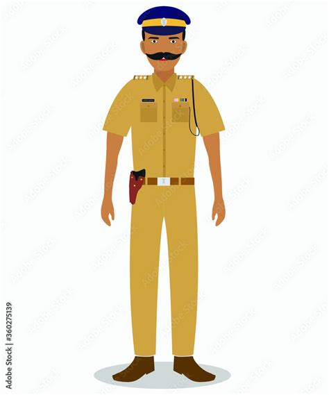 Indian Police Officer On Duty With A Gun Mumbai Police Stock Vector