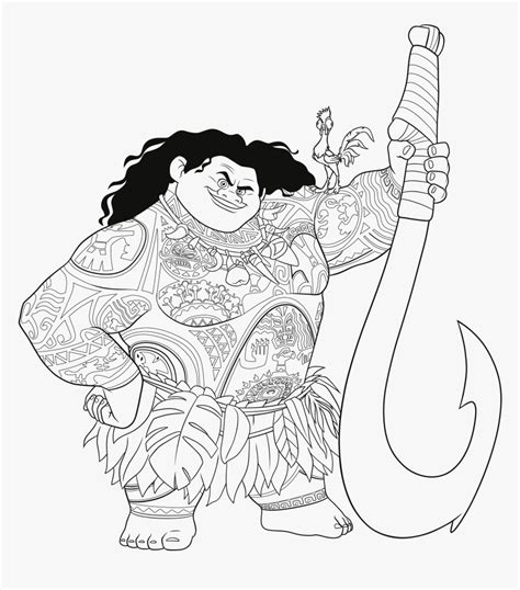 Maui Moana Colouring Moana Clipart Black And White Hd Png Download
