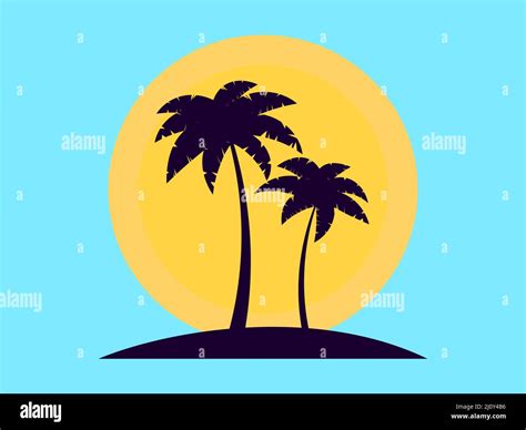 two palm trees at sunset romantic tropical sunset 80s retro style design for advertising