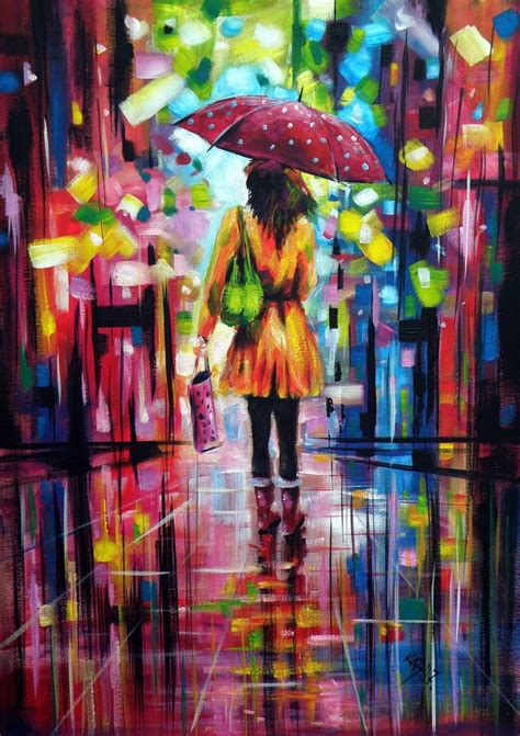 Rainy Day Painting Painting Acrylic Painting Canvas Umbrella Art