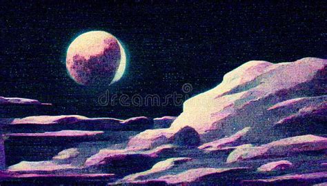 Moon In 80s Style Ai Render Stock Illustration Illustration Of Neon