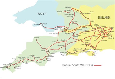 Britrail Sw Pass Coverage Area England Map Train Map South West Trains