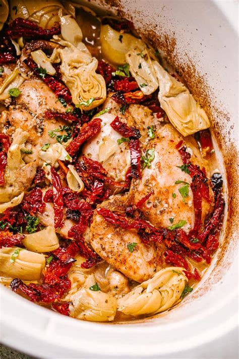 Crock Pot Chicken Thighs Recipe With Artichokes And Sun Dried Tomatoes