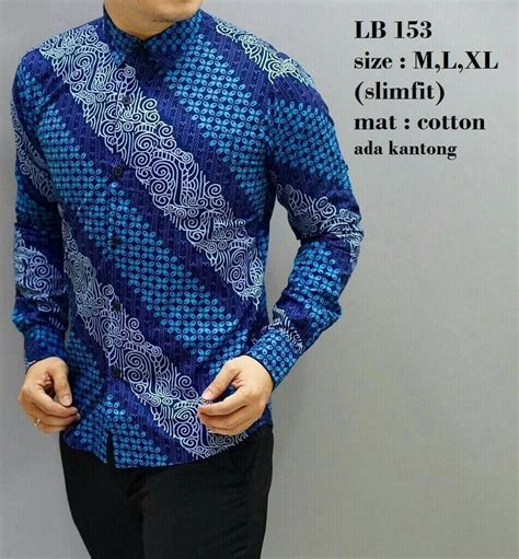 101 contoh desain seragam / baju / batik / polo untuk kerja elegan. Baju Batik Pria Lengan Panjang Warna Biru