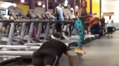 video guy caught looking at gym falls from treadmill does push ups herald sun