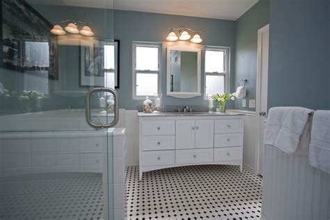 View details craft black and white matte porcelain tile. Elegant strasser woodenworks in Bathroom Traditional with ...