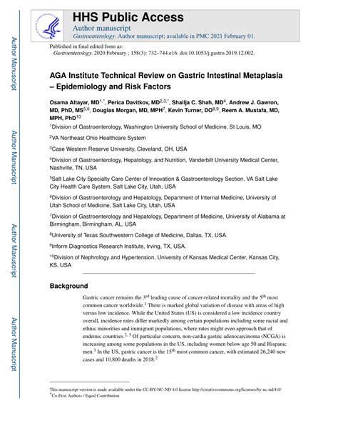 Pdf Aga Technical Review On Gastric Intestinal Metaplasia