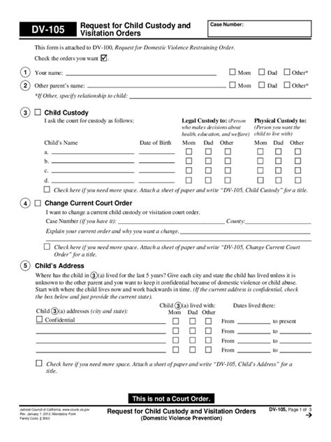 child custody form fillable printable  forms