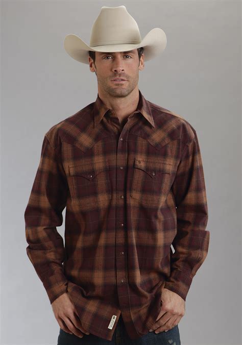 Stetson Mens Brown 100 Cotton Ls Twill Flannel Plaid Western Shirt Ebay