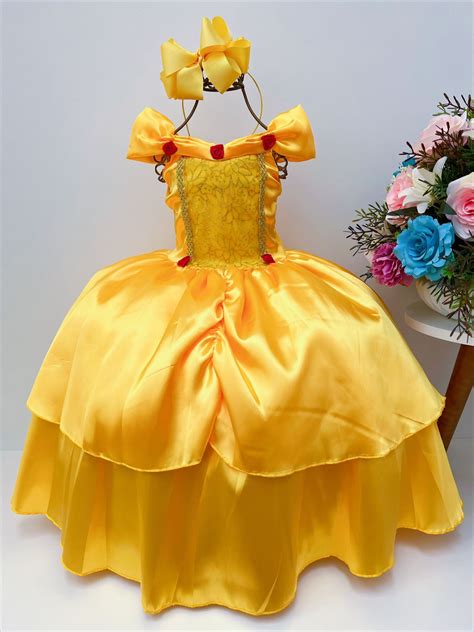 Fantasia Infantil Bela E A Fera Amarelo Renda Dourada Rosa Charmosa