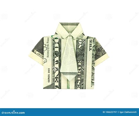 Isolated Money Dollar Origami Shirt With Tie For Business Project Stock