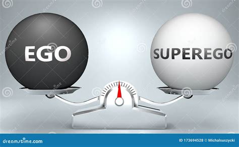 Ego And Superego In Balance Pictured As A Scale And Words Ego