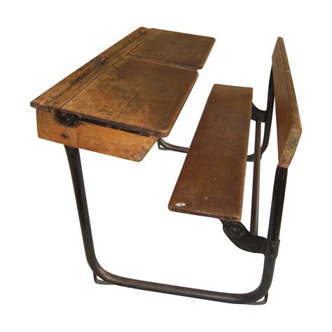 Vintage Wooden Double School Desk With Bench Seat Vintage School Desk
