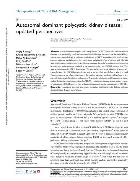 Pdf Autosomal Dominant Polycystic Kidney Disease Updated Perspectives