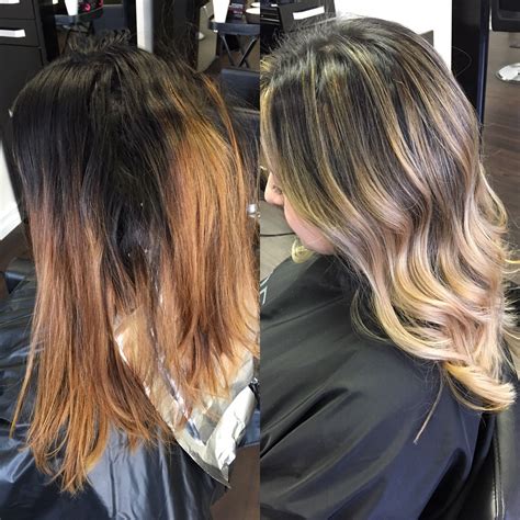 Before And After Color Correction Balayage Highlights Done By Rachel At Lehcar Láuren Salon
