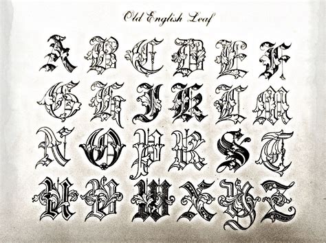 Old English Leaf Engraved Letter Tattoo Lettering Fonts Lettering