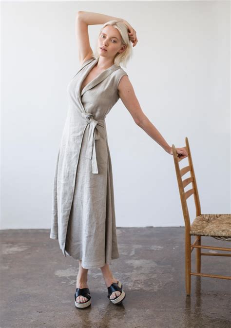 Ankle Length Linen Wrap Dress Serena Linenhandmadestudio Com