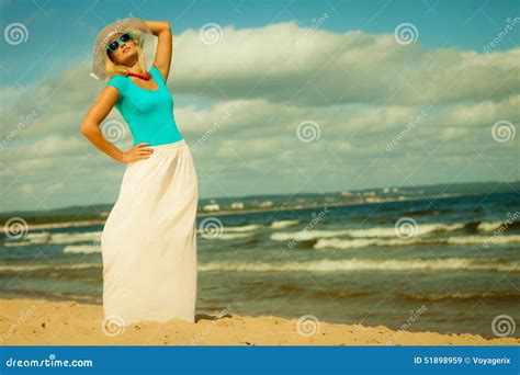 Beautiful Blonde Girl In Hat On Beach Summertime Stock Image Image Of Summer Honeymoon 51898959
