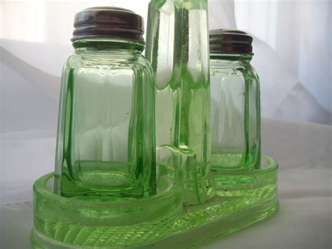 Vintage Green Depression Glass Salt And Pepper Shakers With Etsy