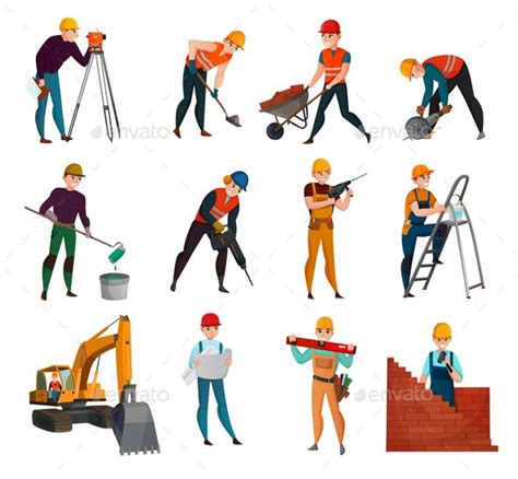Construction Workers Set Cartoon People Vector Free Worker