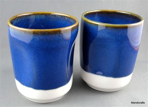 Starbucks Tea Coffee Mug X 2 Beaker Cup No Handle Grip Sides Cobalt