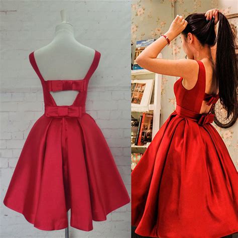 Elegant Red Satin Off The Shoulder Backless Homecoming Dresses Short