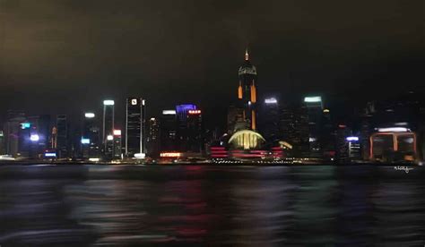 Spectacular Hong Kong Skyline From Victoria Harbor Waterfront Hi