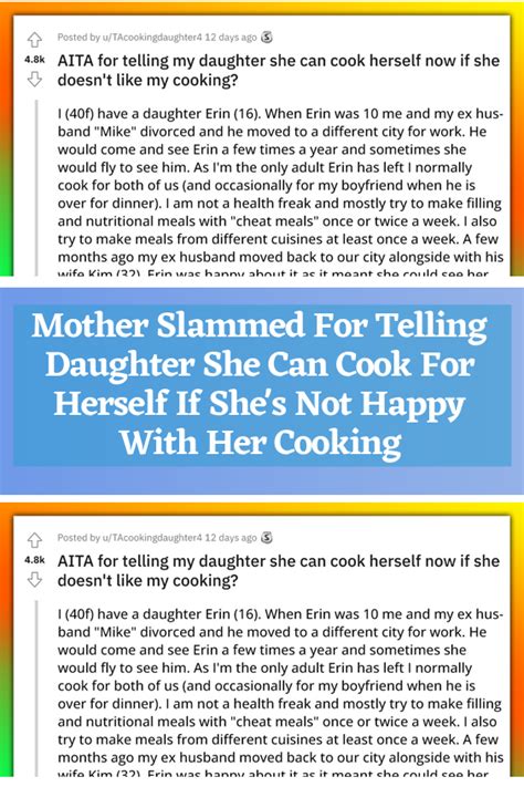 mother slammed for telling daughter she can cook for herself if she s not happy with her cooking