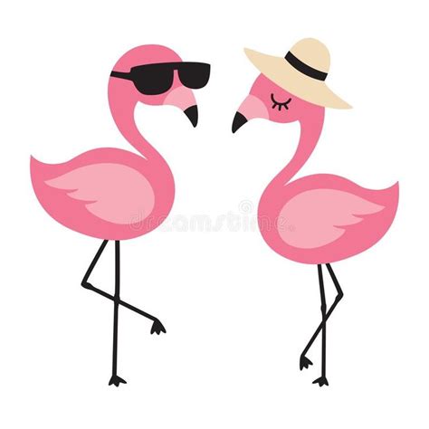 Flamingo Wearing Sunglasses And Hat In Summer Vector Illustration